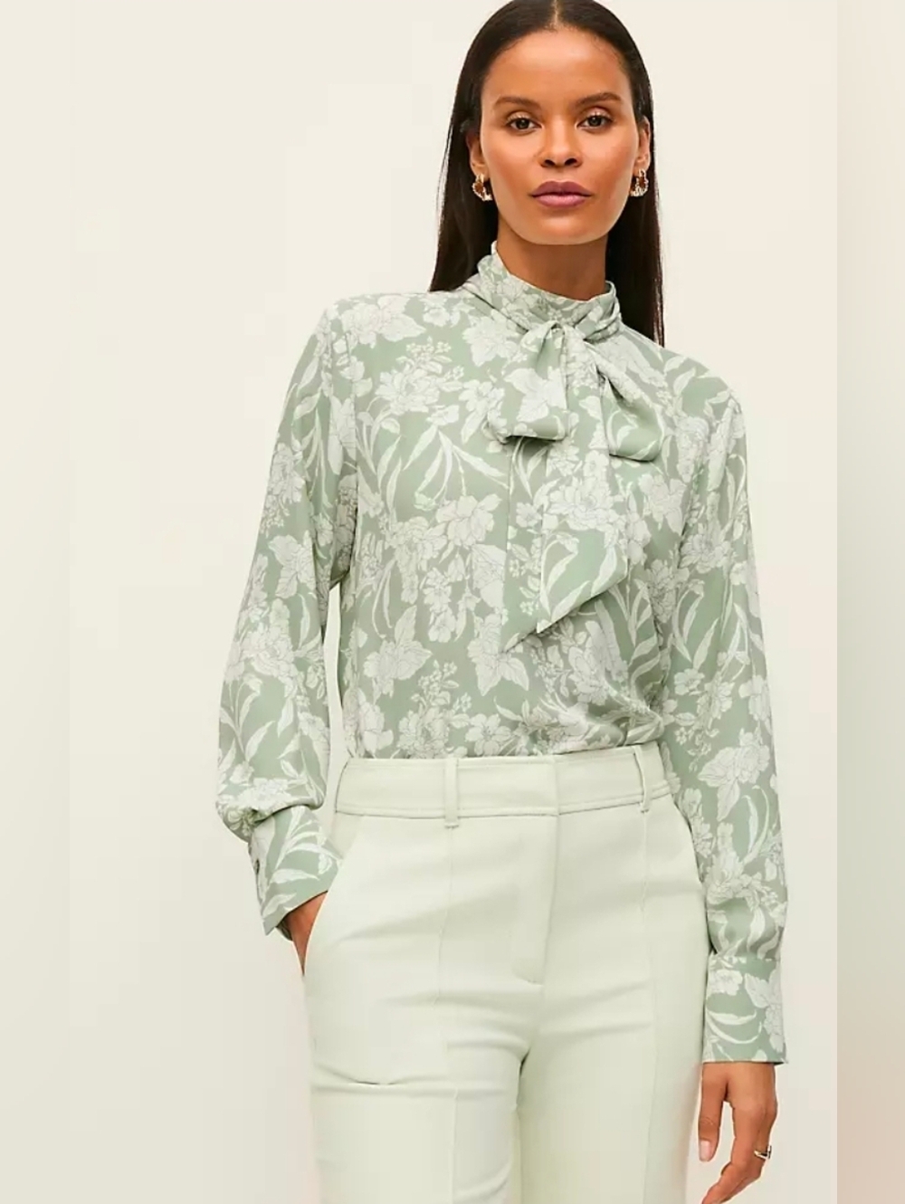 Ann Taylor Floral Bow Blouse Mock Neck With Ties XS NEW